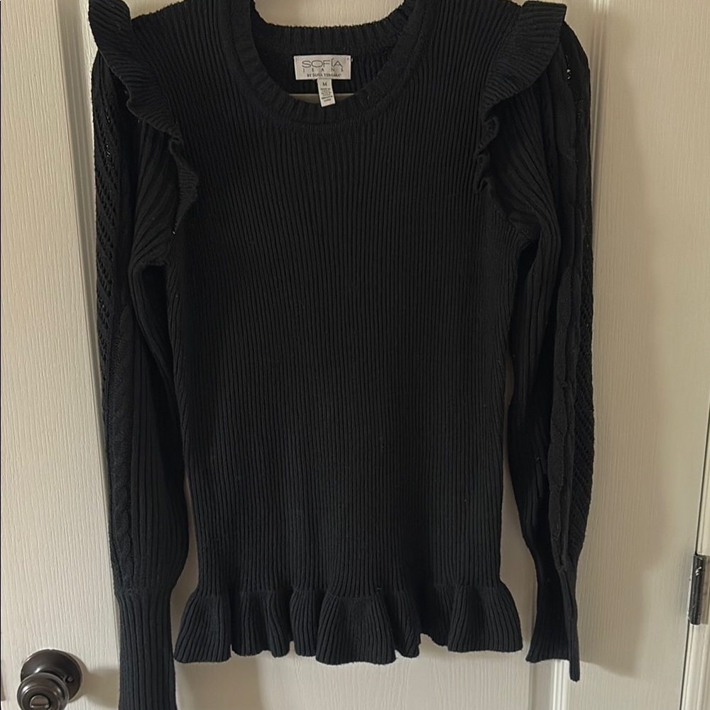 Sofia by Sofia Vergara Black Ruffle Sweater